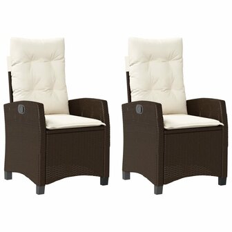 Tuinstoelen 2 st verstelbaar met kussens poly rattan bruin