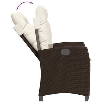 Tuinstoelen 2 st verstelbaar met kussens poly rattan bruin