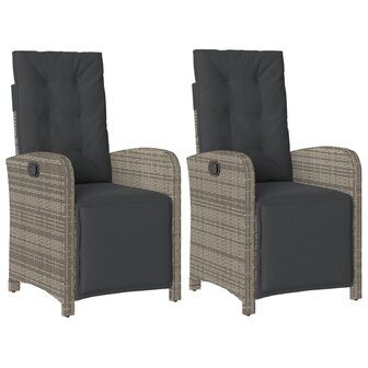 Tuinstoelen 2 st verstelbaar met voetensteun poly rattan grijs