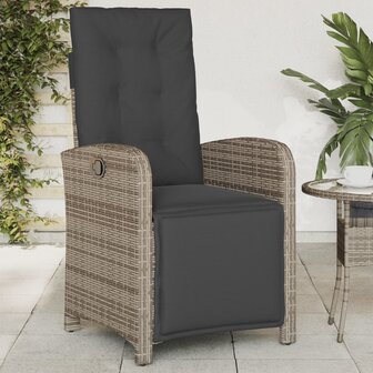 Tuinstoelen 2 st verstelbaar met voetensteun poly rattan grijs