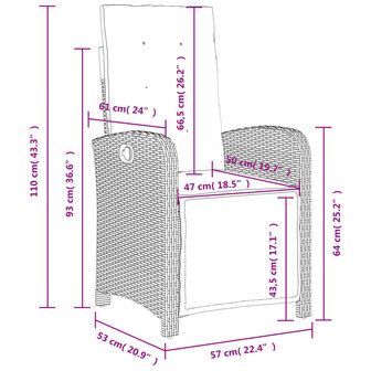 Tuinstoelen 2 st verstelbaar met voetensteun poly rattan grijs