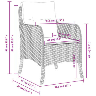 Tuinstoelen 2 st met kussens poly rattan beige