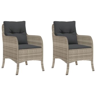 Tuinstoelen 2 st met kussens poly rattan lichtgrijs