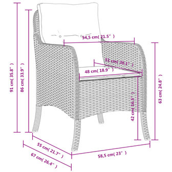Tuinstoelen 2 st met kussens poly rattan lichtgrijs