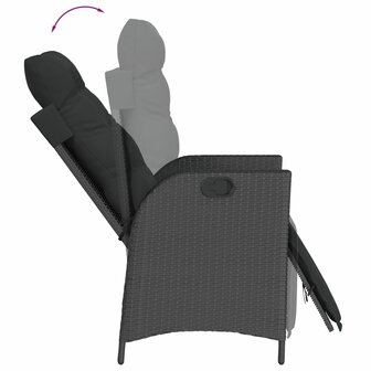 Tuinstoelen 2 st verstelbaar met voetensteun poly rattan zwart