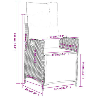 Tuinstoelen 2 st verstelbaar met voetensteun poly rattan bruin