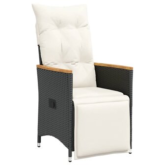 Tuinstoelen 2 st verstelbaar met kussens poly rattan zwart