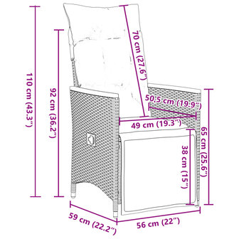 Tuinstoelen 2 st verstelbaar met kussens poly rattan zwart