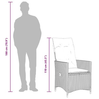 Tuinstoelen 2 st verstelbaar met kussens poly rattan grijs