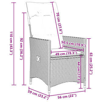 Tuinstoelen 2 st verstelbaar met kussens poly rattan grijs