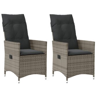 Tuinstoelen 2 st verstelbaar met kussens poly rattan grijs