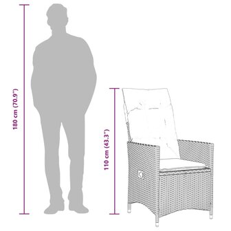 Tuinstoelen 2 st verstelbaar met kussens poly rattan grijs