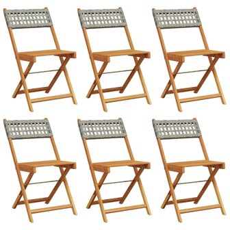 Tuinstoelen 6 st inklapbaar poly rattan en massief hout grijs