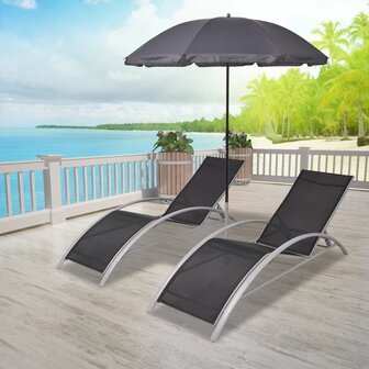 Ligbedden met parasol aluminium zwart