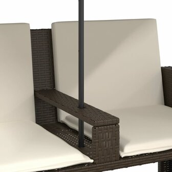 Tuinbank 2-zits met parasol en voetenbanken poly rattan bruin