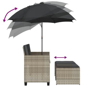 Tuinbank 2-zits parasol en voetenbanken poly rattan lichtgrijs