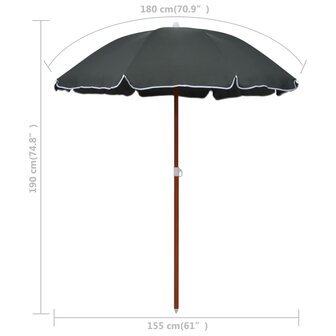 Parasol met stalen paal 180 cm antracietkleurig