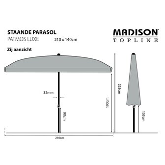 Parasol Patmos Luxe rechthoekig 210x140 cm grijs
