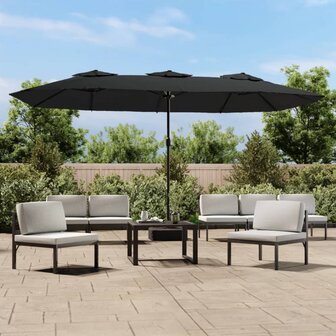 Parasol dubbel dak met LED 449x245 cm zwart
