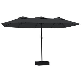 Parasol dubbel dak met LED 449x245 cm zwart