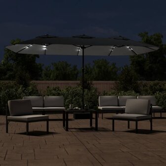 Parasol dubbel dak met LED 449x245 cm zwart