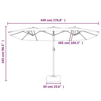 Parasol dubbel dak met LED 449x245 cm zwart