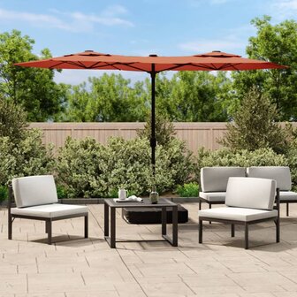 Parasol dubbel dak met LED&#039;s 316x240 cm terracottakleurig