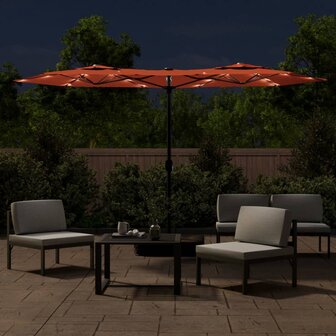 Parasol dubbel dak met LED&#039;s 316x240 cm terracottakleurig