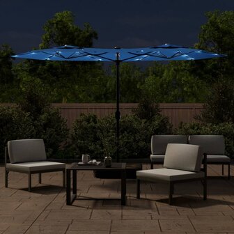 Parasol dubbel dak met LED 316x240 cm azuurblauw