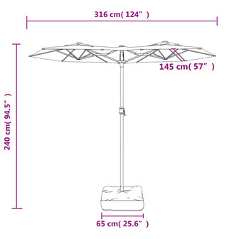 Parasol dubbel dak met LED 316x240 cm azuurblauw