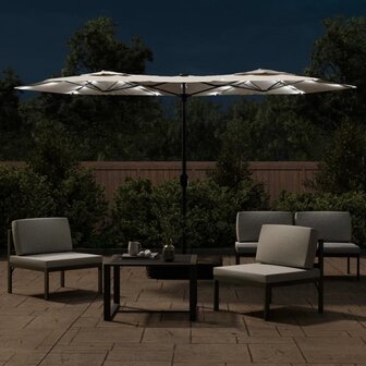 Parasol dubbel dak met LED 316x240 cm zandwit