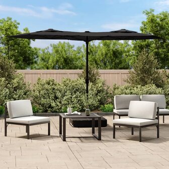 Parasol dubbel dak met LED&#039;s 316x240 cm zwart