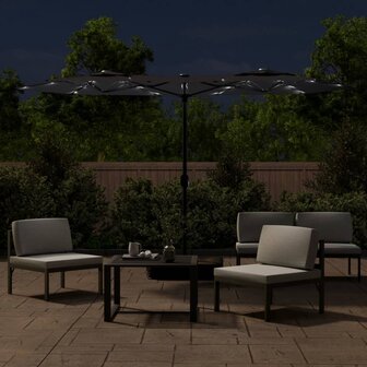 Parasol dubbel dak met LED&#039;s 316x240 cm zwart