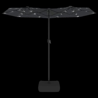 Parasol dubbel dak met LED&#039;s 316x240 cm zwart