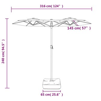 Parasol dubbel dak met LED&#039;s 316x240 cm zwart