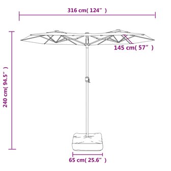 Parasol dubbel dak 316x240 cm zandwit