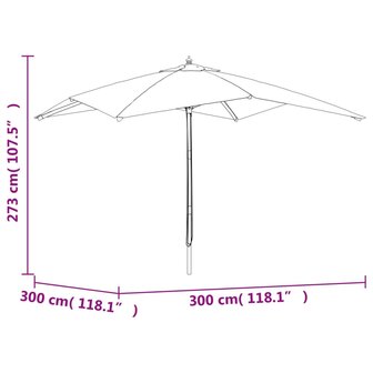 Parasol met houten paal 300x300x273 cm azuurblauw