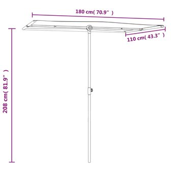 Parasol met aluminium paal 180x110 cm azuurblauw