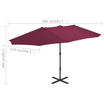 Parasol met aluminium paal 460x270 cm bordeauxrood