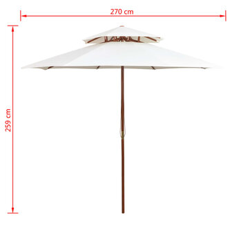 Dubbeldekker parasol 270x270 cm houten paal cr&egrave;mewit