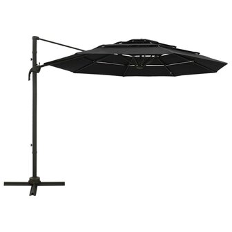 Parasol 4-laags met aluminium paal 3x3 m zwart