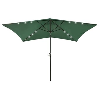 Parasol met LED&#039;s en stalen paal 2x3 m groen