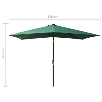 Parasol met LED&#039;s en stalen paal 2x3 m groen