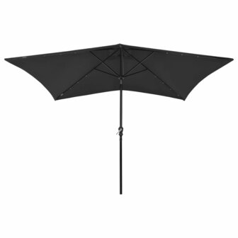 Parasol met LED&#039;s en stalen paal 2x3 m zwart
