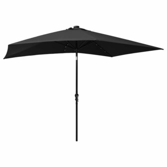 Parasol met LED&#039;s en stalen paal 2x3 m zwart