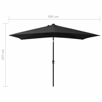 Parasol met LED&#039;s en stalen paal 2x3 m zwart