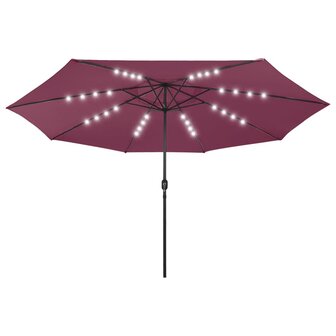 Parasol met LED-verlichting 400 cm bordeauxrood