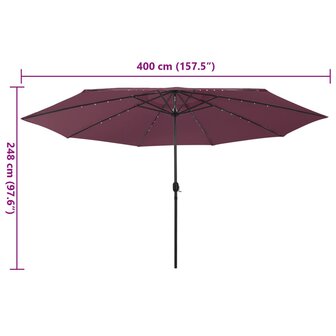Parasol met LED-verlichting 400 cm bordeauxrood
