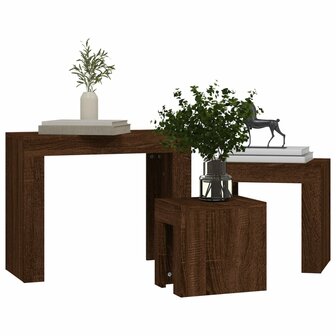 3-delige Tafeltjesset bewerkt hout bruin eikenkleur