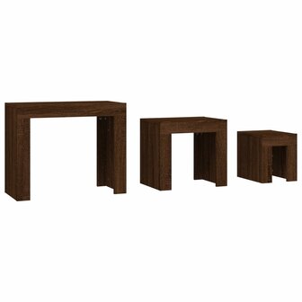3-delige Tafeltjesset bewerkt hout bruin eikenkleur